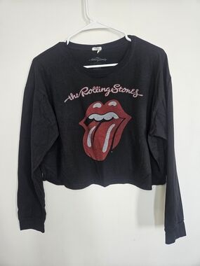 Garage The Rolling Stones Black Cropped Long Sleeve Graphic Tee Shirt Size L🔥
